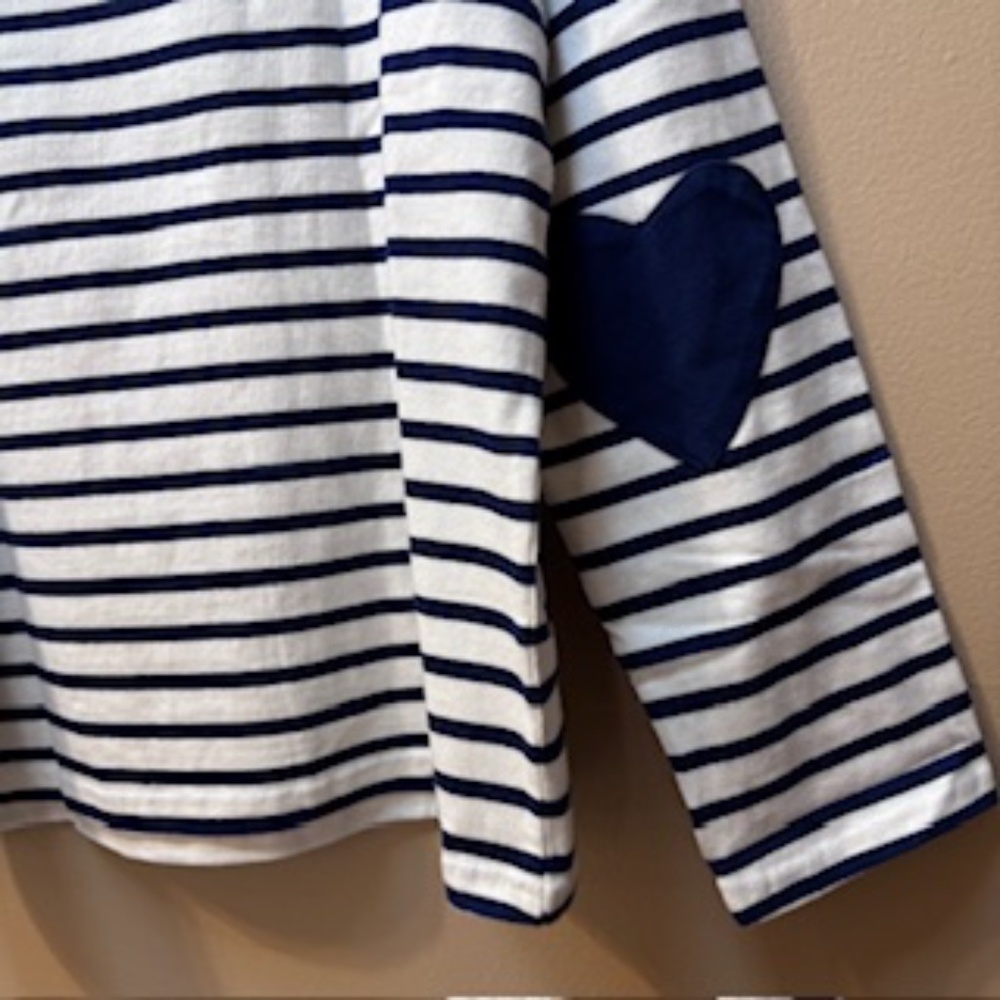 J. Crew Boatneck Striped Nautical Top Navy/White Heart Elbow Patches Size M NWT - Picture 5 of 7